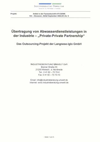 Übertragung von Abwasserdienstleistungen in der Industrie — „Private-Private Partnership“